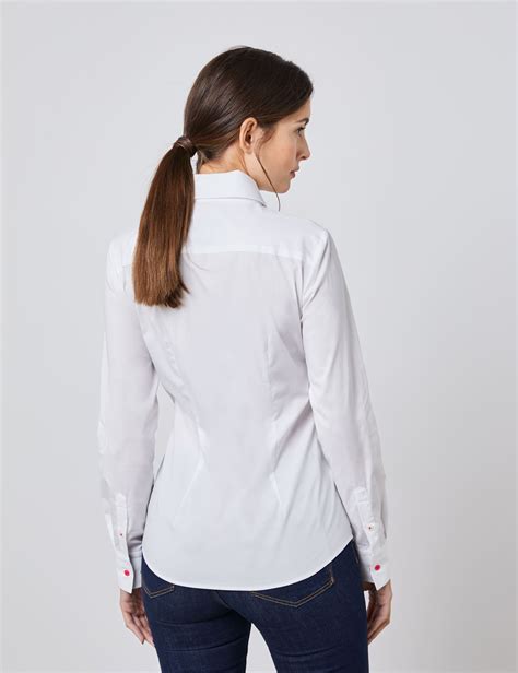 women s white cotton stretch fitted shirt with contrast detail single cuff hawes and curtis