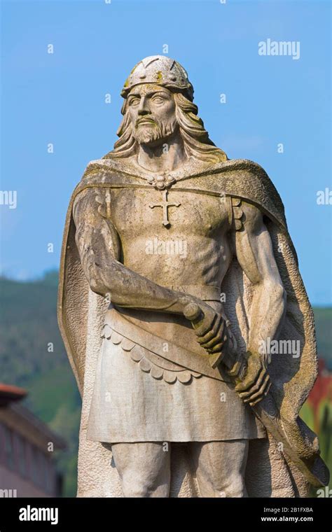 Statue Of Pelagius Of Asturias Known In Spanish As Pelayo In Front Of