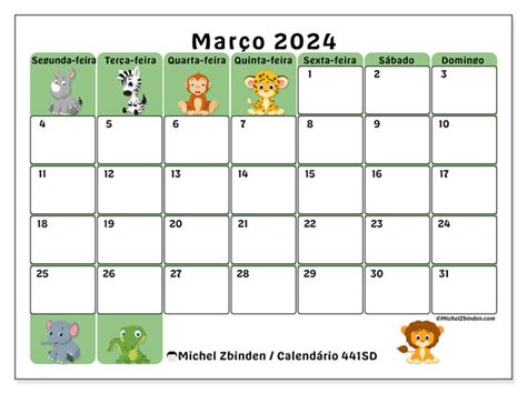 Calendário de março de 2024 para imprimir 441SD Michel Zbinden BR