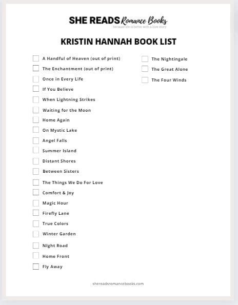 Kristin Hannah Books In Order With Pdf Download She Reads Romance