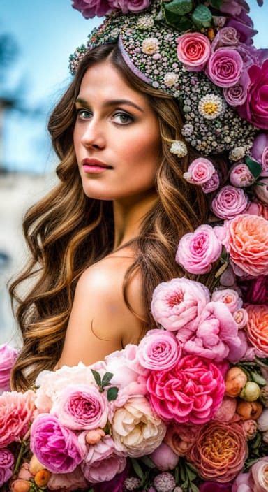 Beautiful Goddess Covered In Miniature Flowers On Flower Covered Float In Parade Insanely