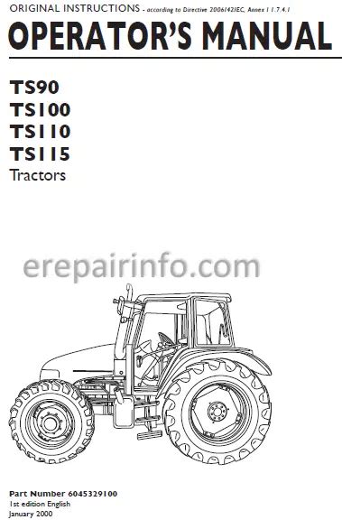 New Holland Ts90 Ts100 Ts110 Ts115 Operators Manual