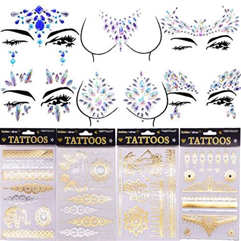 buy mermaid face gems and metallic temporary tattoos 10 set rave festival face jewels stick on