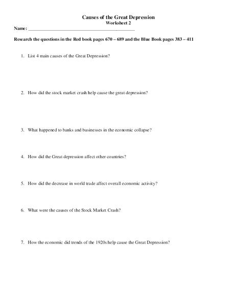 The great depression also brought us the federal deposit insurance corp. Causes of the Great Depression Worksheet for 7th - 12th Grade | Lesson Planet