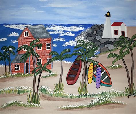 My Ideal Beach Folk Art Painting Original Art Acrylic Painting