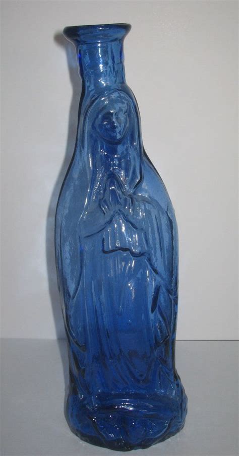 Vintage Virgin Mary Madonna Blue Holy Water Bottle Hand Blown Etsy Holy Water Holy Water