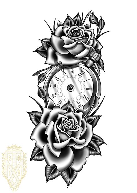 Tattoo Design Made By Mille Tattoo Clock Roses Tattoodesign Band Tattoo