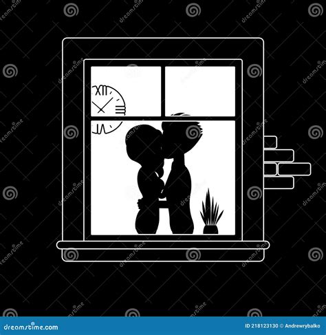 Window At Night With A Couple Kissing Behind Stock Vector Illustration Of House Architecture