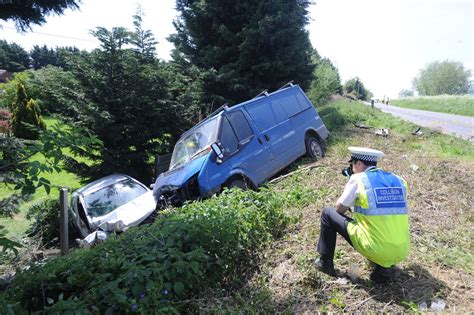 Photos Car Lands In Ditch After A10 Crash Cambridgeshire Live