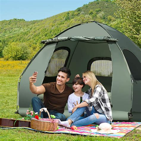 Gymax Camping Tent Cot Folding Tent Combo With Air Mattress And Sleeping Bag Off Ground Tent