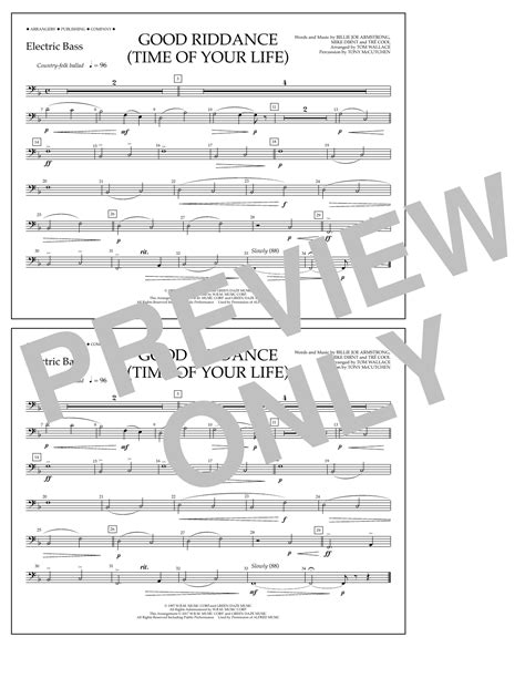Good Riddance Time Of Your Life Electric Bass Sheet Music Tom