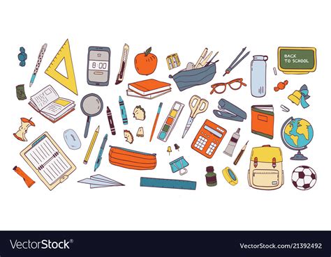 Collection Of School Supplies Or Stationery Vector Image