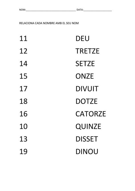 Ejercicio De Relaciona Nombres Del 10 Al 19 Math Division Worksheets