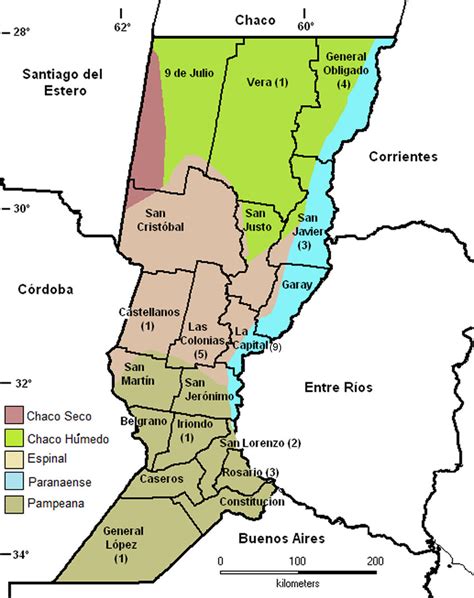 Departamentos Y Ecorregiones De La Provincia De Santa Fe Argentina