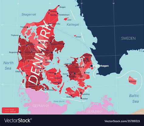 Denmark Country Detailed Editable Map Royalty Free Vector
