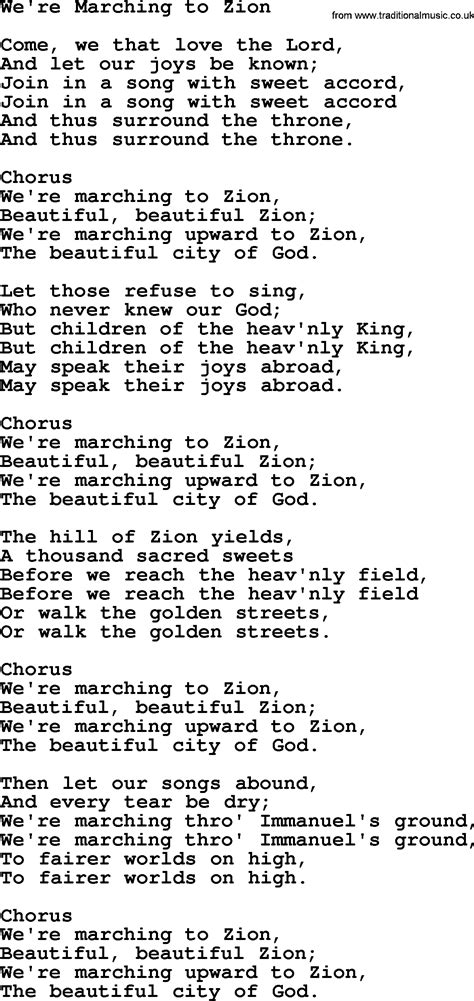 Baptist Hymnal Christian Song Were Marching To Zion Lyrics With Pdf