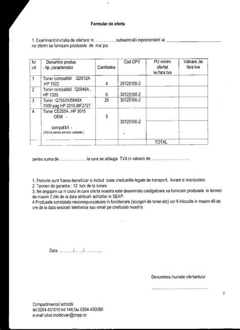 Schimbare proprietar: Model oferta servicii word