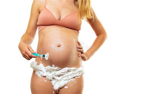 Pregnant Woman With Razor Blade Shave Close Up Stock Image Image Of