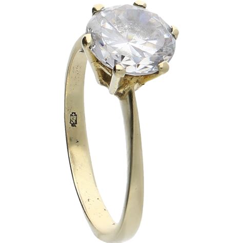 Kt Yellow Gold Ring Set With A Brilliant Cut Cubic Zirconia Inner Size Mm Catawiki