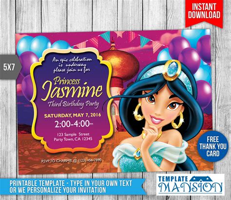 Download Birthday Invitation Templates Princess Jasmine Invitation Princess Jasmine