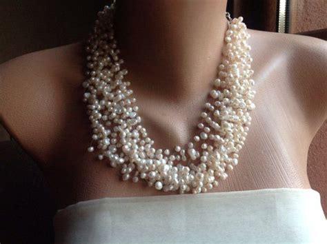Wedding Party Freshwater Pearl Necklace Handmade Multistrand Statement
