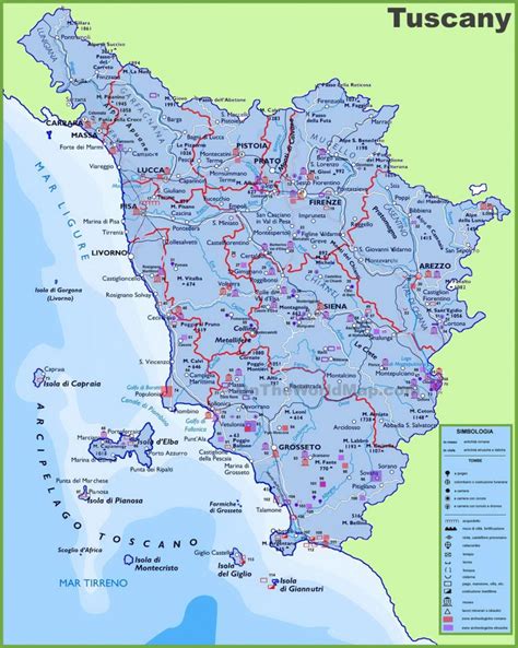 Tuscany Umbria Driving Map Italy In Tuscany Map Intended