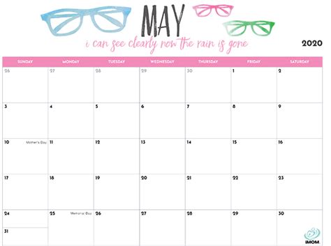 2020 Printable Calendar For Moms IMom