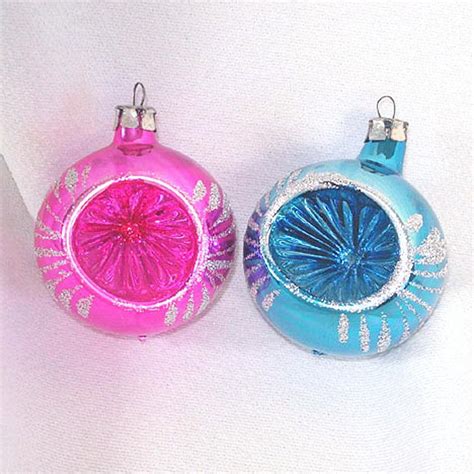 Glittered Vivid Pink And Blue Glass Christmas Ornaments From