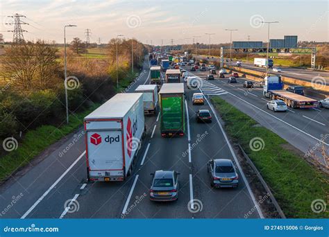 Evening Traffic Jam On British Motorway M1 Editorial Photo Image Of