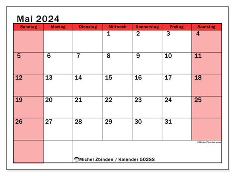 Kalender Mai 2024 Wirtschaftlich Rot Ss Michel Zbinden At