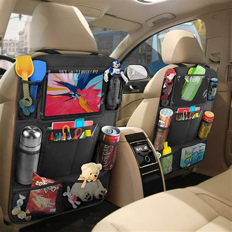 Car Back Seat Organizer With Insulated Thermal Pocket Tablet Holder Touch Screen Pocket Use
