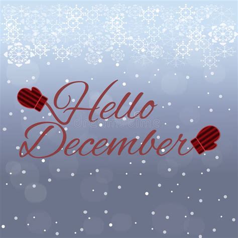 Hello December Lettering On Blue Background Stock Vector Illustration