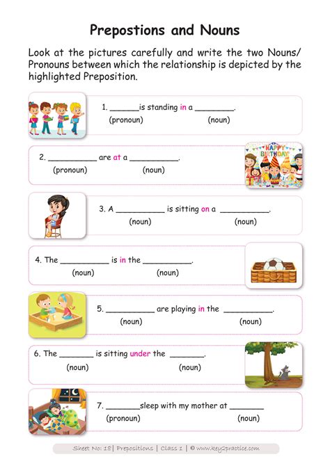English Worksheets Grade 1 I Prepositions Key2practice