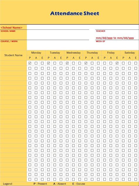 The Attendance Sheet Is Shown In Yellow