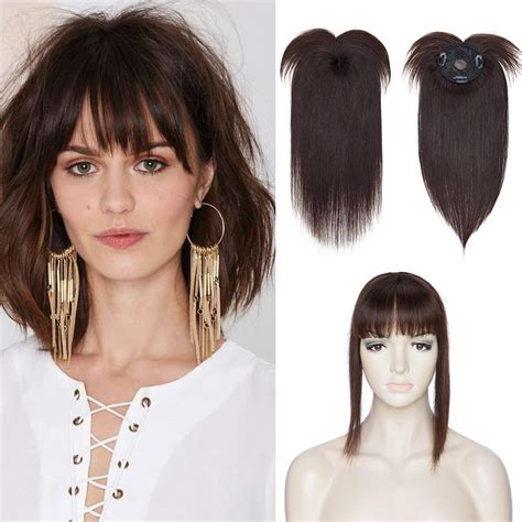 Buy 100 Real Human Hair Topper With Bangs Mono Base Crown Topper Hair