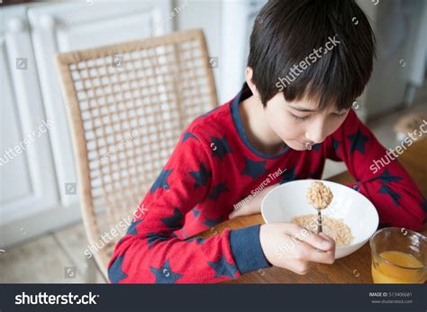 Boy Eating Breakfast Cereal Table Stock Photo 513406681 Shutterstock