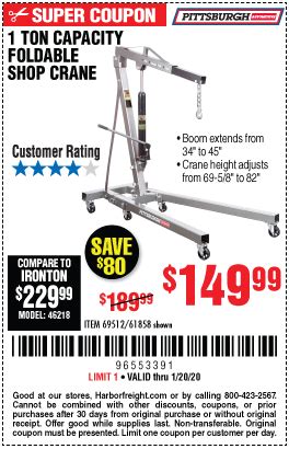 Search results for engine hoist. Harbor Freight 2 Ton Engine Hoist Coupon - Coupon To Save On 2 Ton Capacity Foldable Shop Crane ...