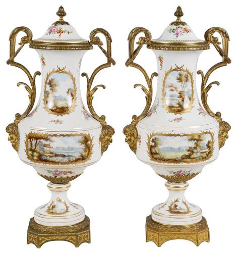 Pair Of French Sevres Style Porcelain Lidded Vases 19th Century For Sale At 1stdibs