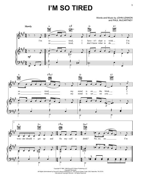 Im So Tired Sheet Music The Beatles Piano Vocal And Guitar Chords
