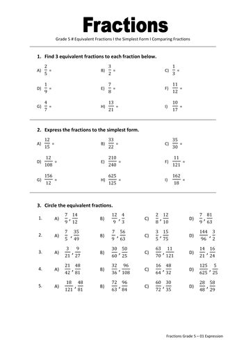 Ccss.math.content.3.nf.a.1 understand a fraction 1/b as the quantity formed by 1 part when a whole is partitioned into b equal parts; Math Grade 5 Fractions 001 : Equivalent Fractions I the ...