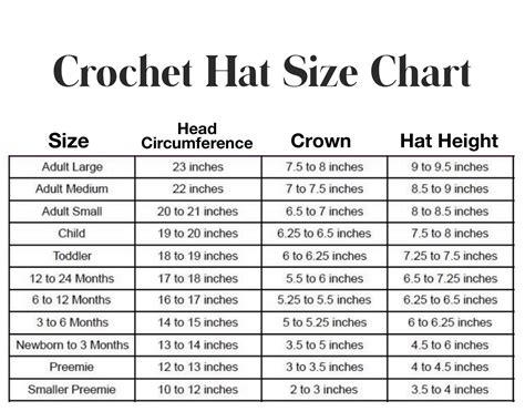 Hat Size Chart Diy From Home Crochet
