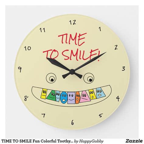 Time To Smile Fun Colorful Toothy Smile Print Large Clock Zazzle