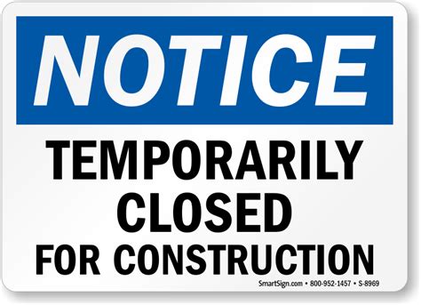 Osha Temporarily Closed For Construction Sign Sku S 8969