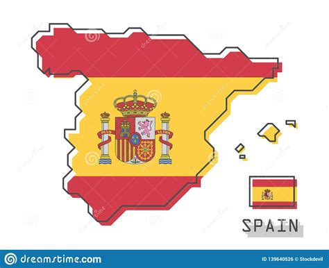 Spain Map And Flag Modern Simple Line Cartoon Design Vector Stock