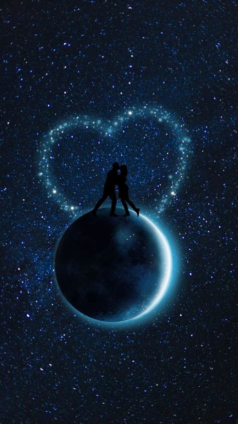Starry Sky Couple Silhouettes Love Planet 720x1280 Wallpaper Love Wallpapers Romantic