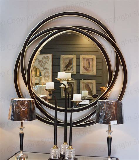 Contemporary Black Entwined Circles Round Wall Mirror
