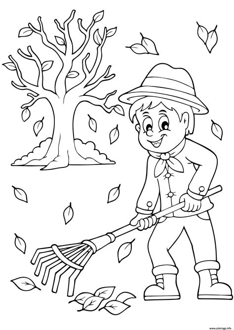 Coloriage Automne Ramasser Les Feuilles Dessin Automne à imprimer