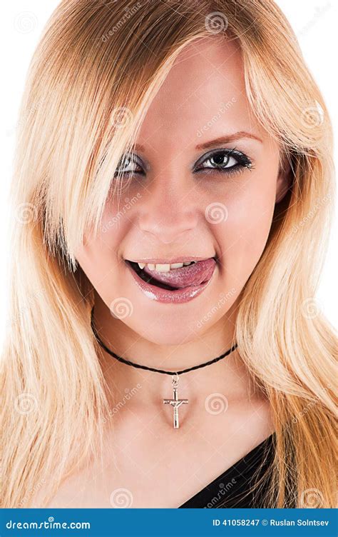 Seductive Blond Woman Licking Lips Stock Photo Image 41058247