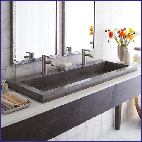 Bathroom trough sinks with two faucets customcretewerks inc. Two Faucet Trough Bathroom Sink