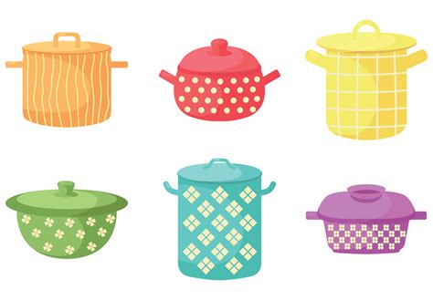 Cartoon Cooking Pots Set Of Kitchen Utensils Kitchen Colorful